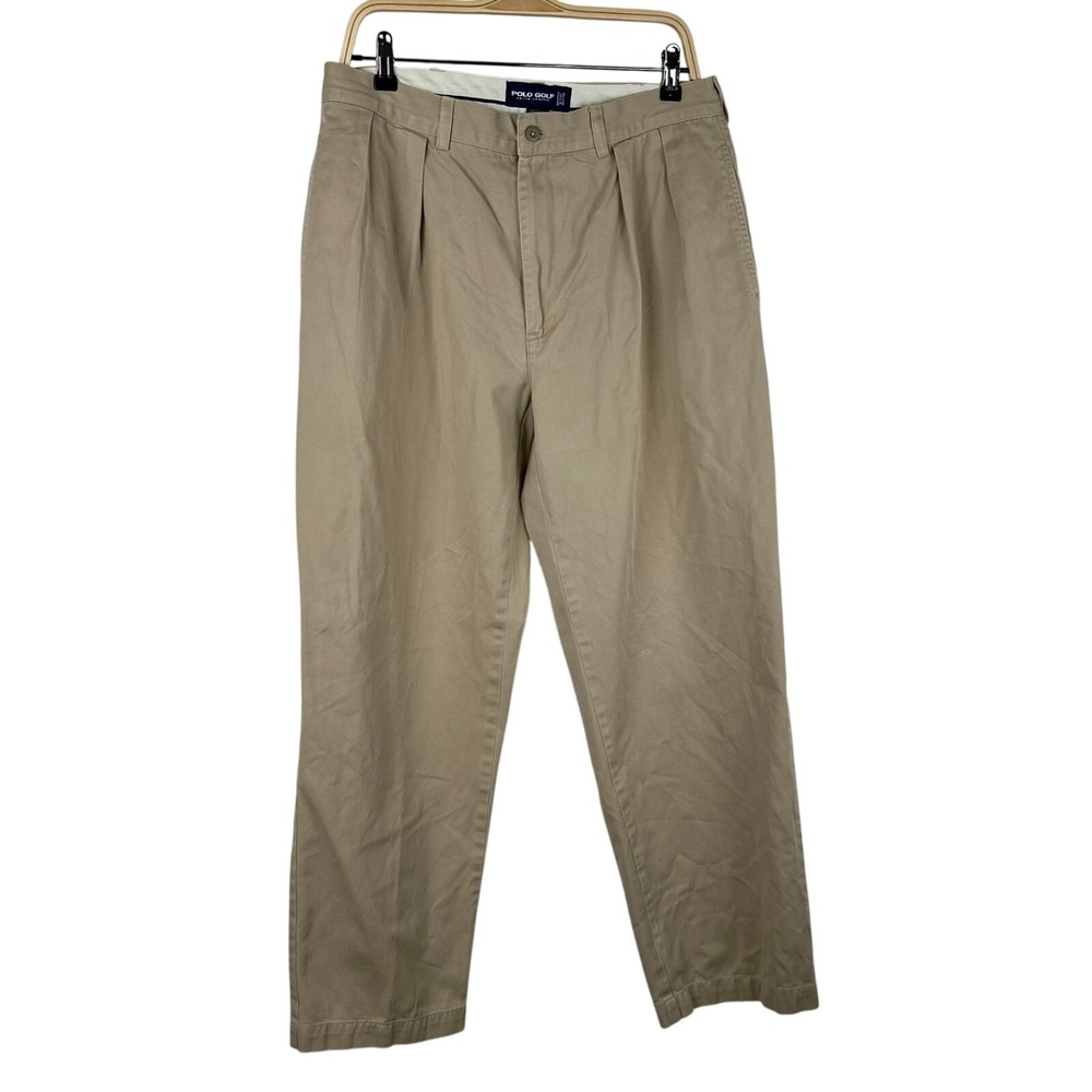 Polo Golf Ralph Lauren Khaki Pants Men Classic Fit Pleated Cotton 35 X 30